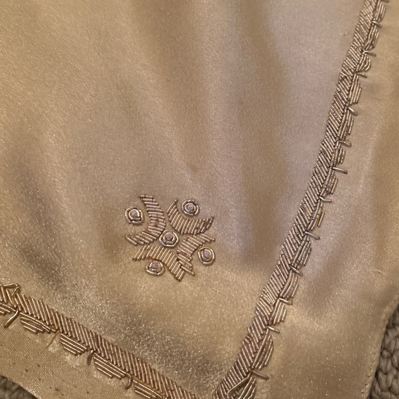 Cream/Golden Beige Satin Embroidered Saree - Picture 2 of 5